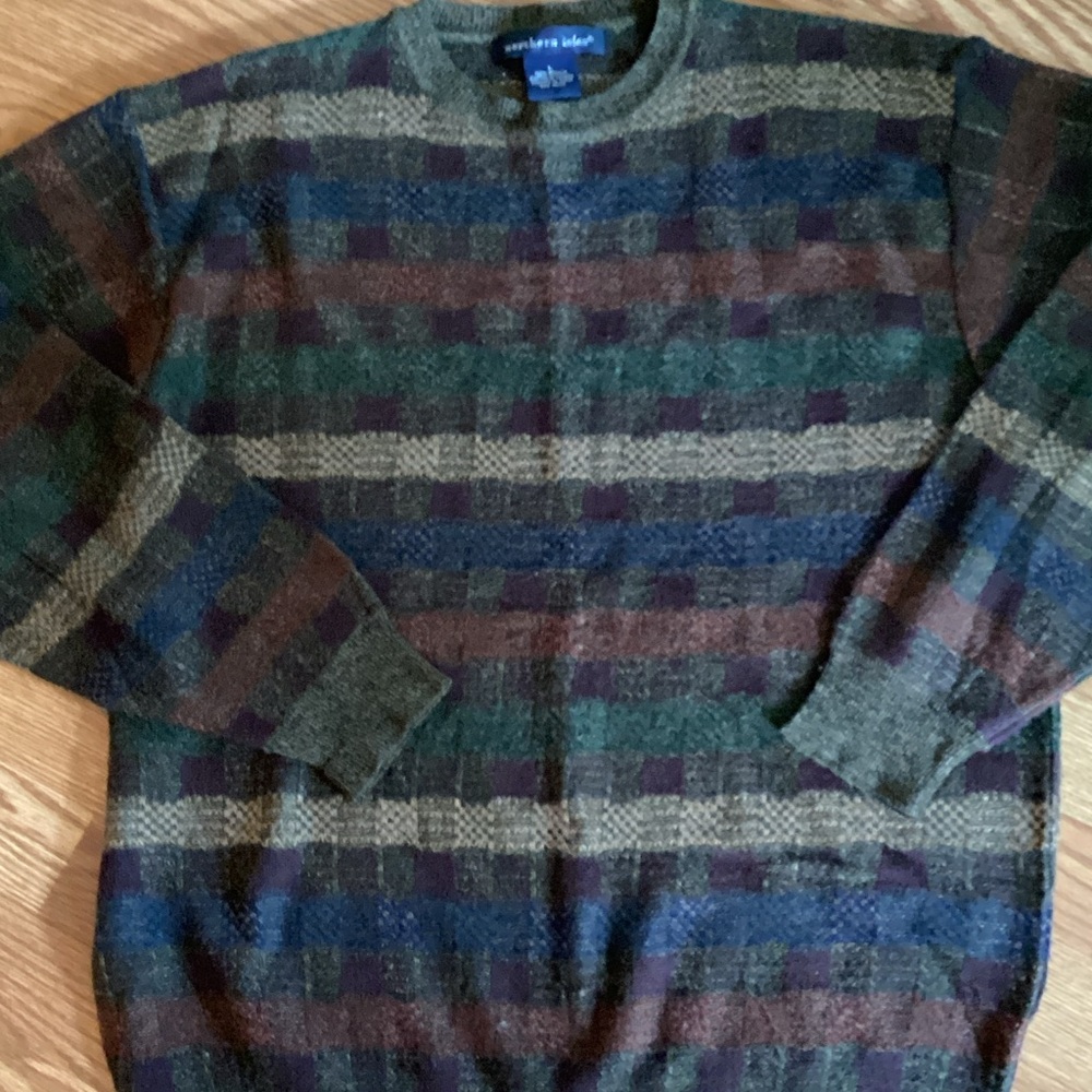 Andover Shop Multicolor Striped Crewneck Sweater - Green, Blue, Brown, Plum